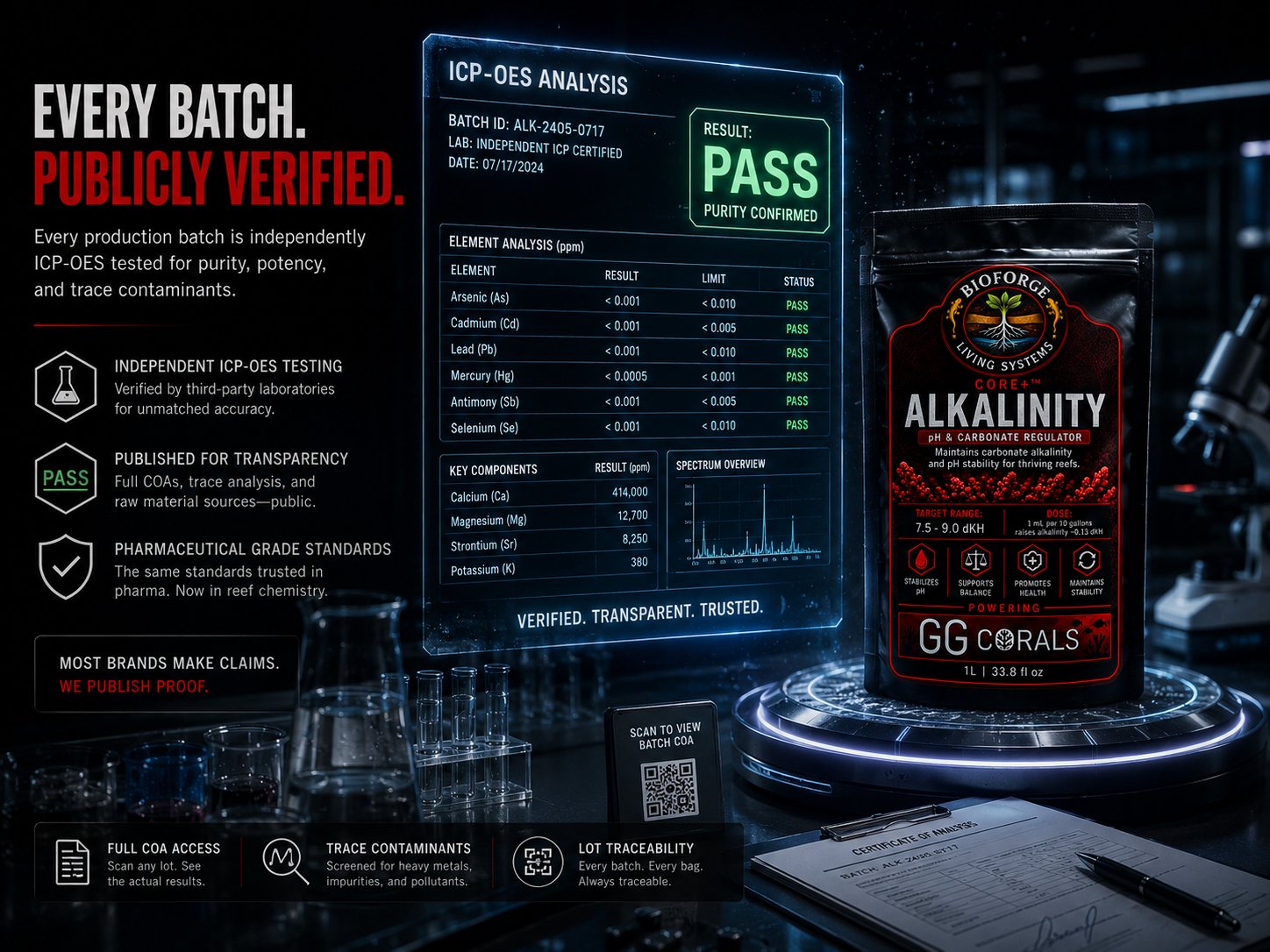 Every batch publicly verified — independent ICP-OES analysis, full COA access